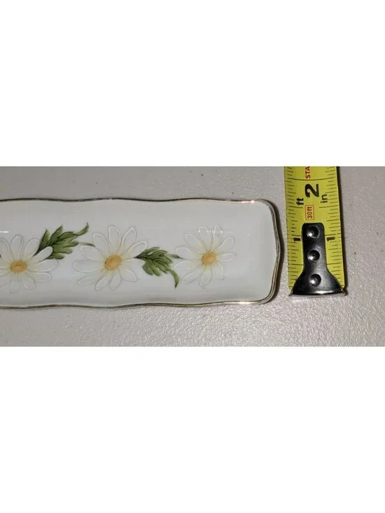 Lefton Vintage Japanese Hat pin olive relish Tray with Floral Daisy - Picture 7 of 9
